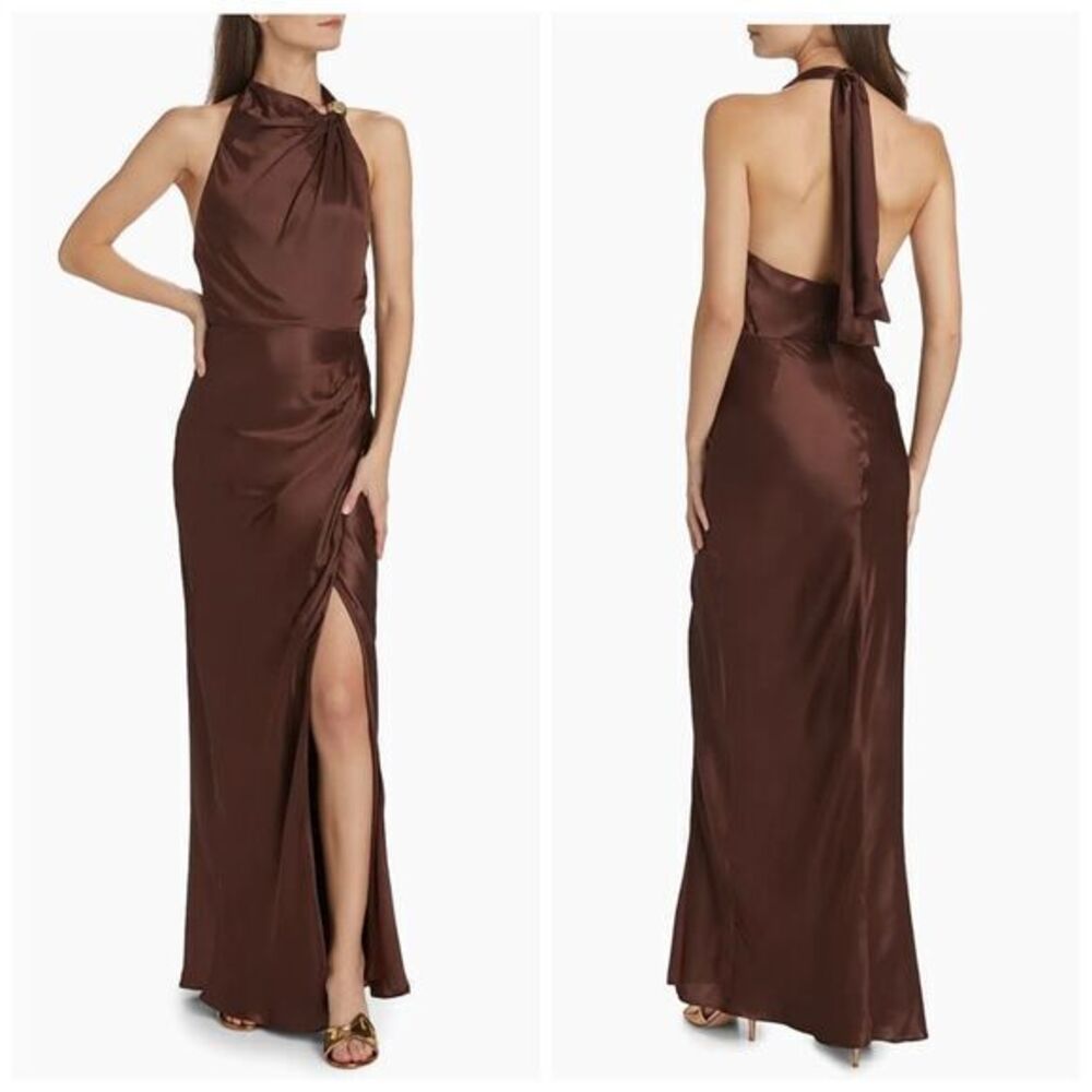Nicholas the Label Womens Galilea Halter Neck Maxi Dress Dark Plum Size 10